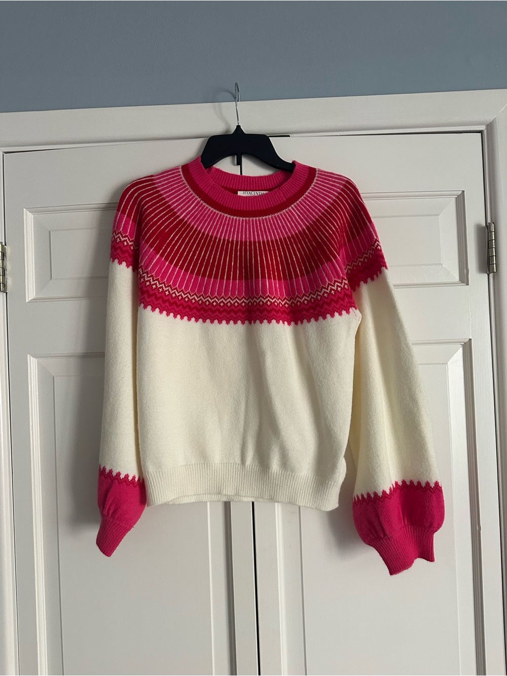 Cream & Pink Nordic Yoke Pullover Sweater